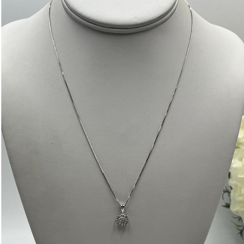 Helzberg Diamonds Sterling Silver CZ Round Cluster Pendant Necklace NWT